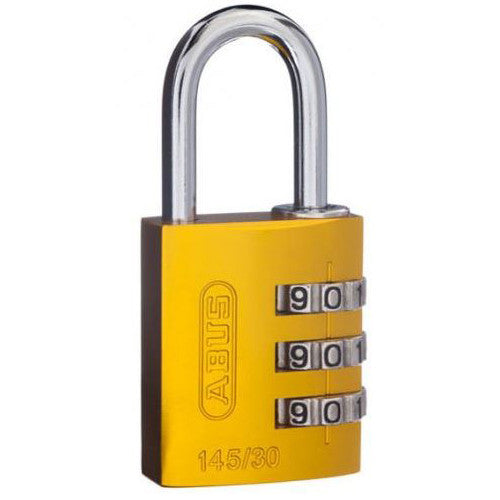 ABUS 3-WHEEL 30MM COMBINATION ALUMINIUM PADLOCK 145/30 VARIOUS COLOURS